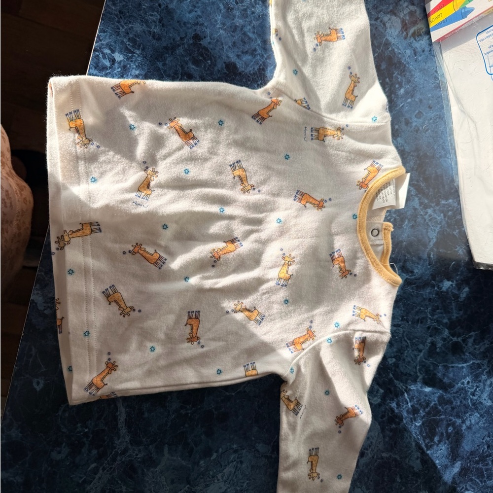 Vintage 2000 Carter's White and Yellow Baby Onesie with Giraffe Design